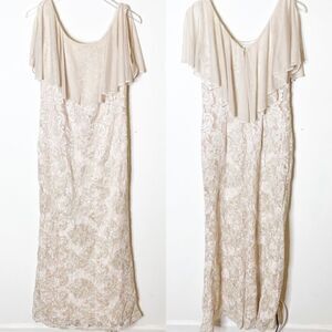 Marina Nude Beige Lace Maxi Gown Dress Size 8